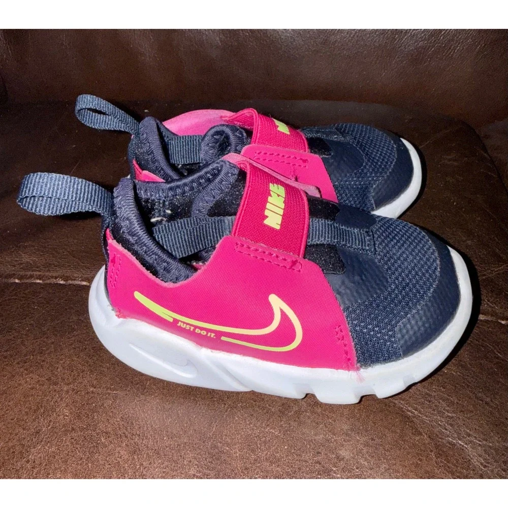 Nike Flex Toddler Girls Pink Navy Blue Sneakers Slip On Shoes Size 4C